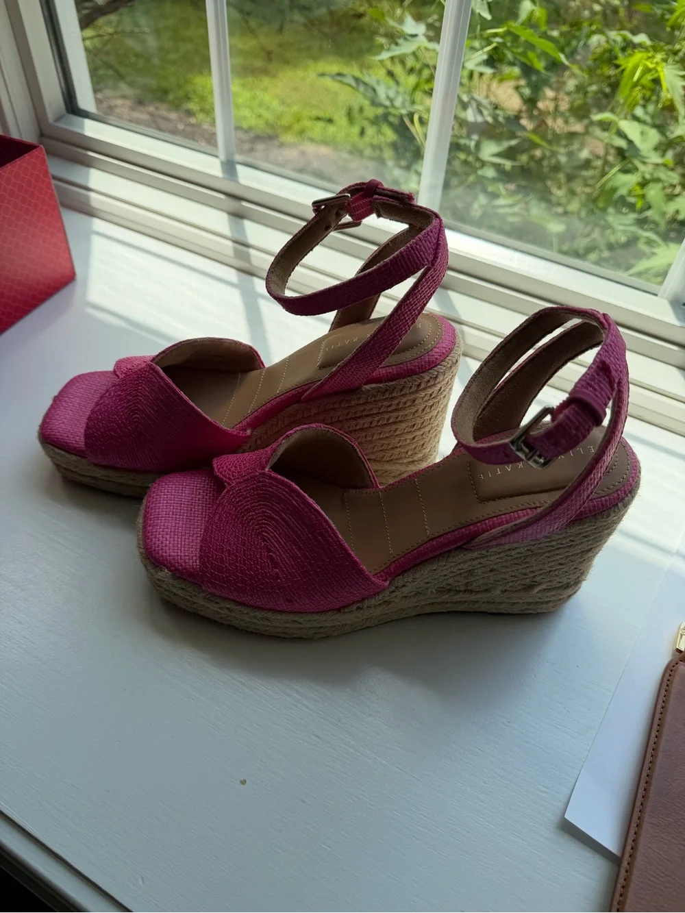 Kelly & Katie Fuchsia Wedge Sandals with Ankle Strap